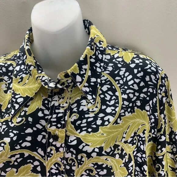 Mela Purdie Black Gold Yellow Leaf Printed Button Up Long Sleeve Top Small boho - Picture 4 of 8
